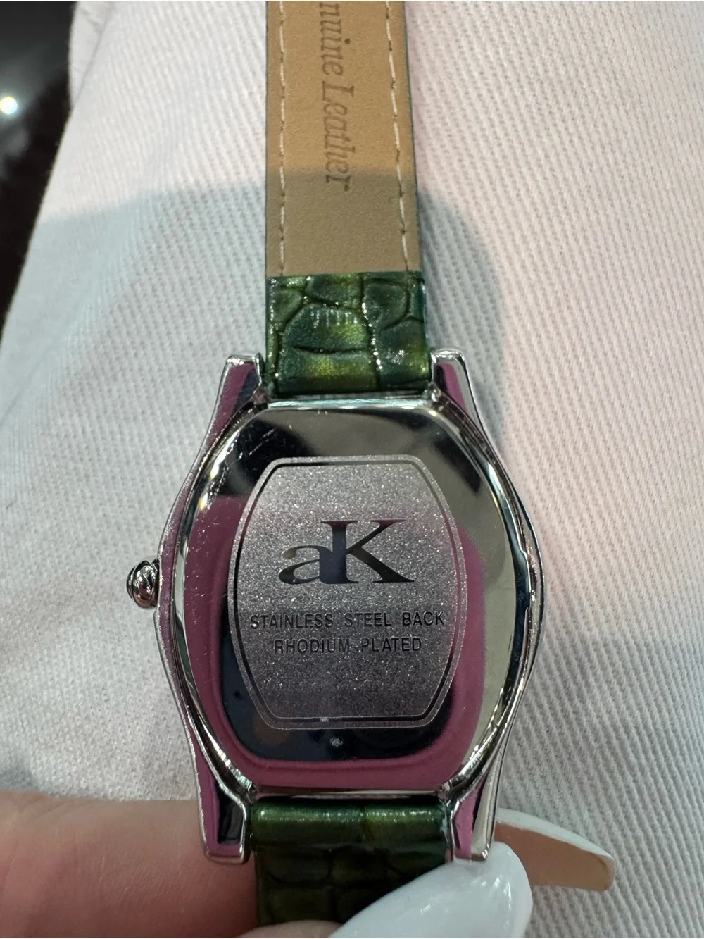 New Vintage Anne Klein Swiss Tonneau Women's Watch with Green Leather Strap